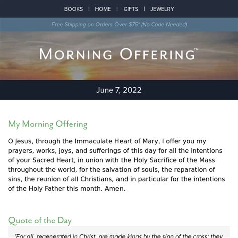 Catholic company morning offering - The Saint of the Day Podcast is a service of Good Catholic™ and The Catholic Company™. Join us each day … Morning Offering with Fr. Kirby. Every morning, join ... 